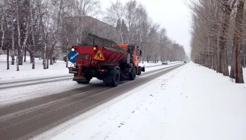 В Барнауле в снегопад посыпают дороги и тротуары реагентами