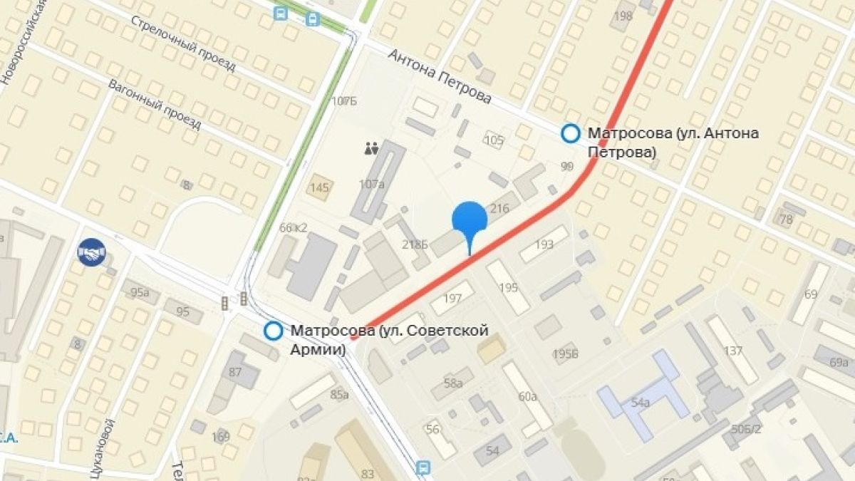 Перекрытый для проезда участок улицы Матросова