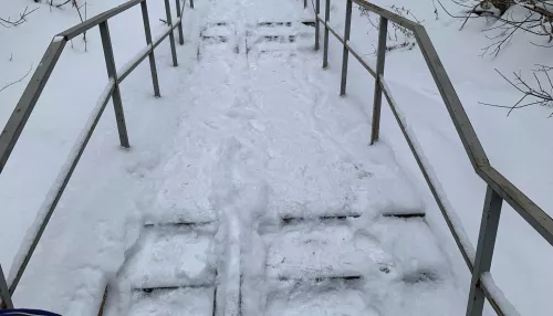 Бийчане жалуются на засыпанную снегом и неосвещенную лестницу по пути в школу