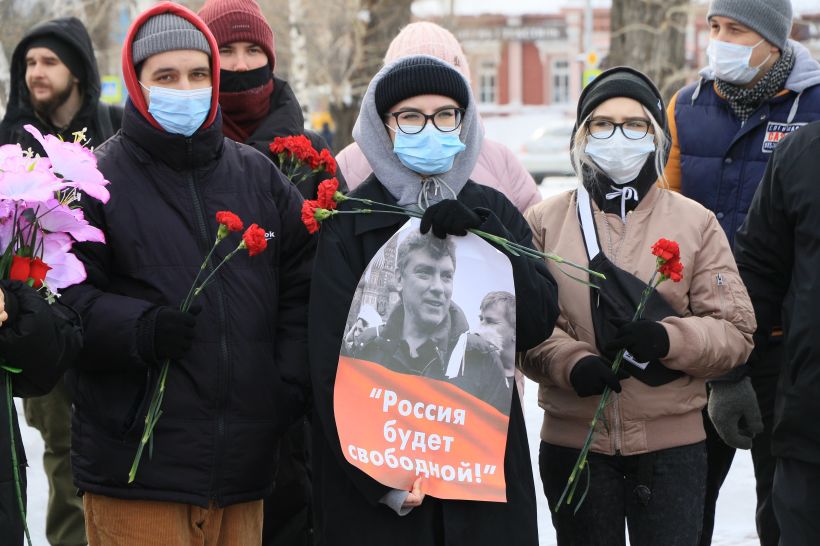 Акция памяти Бориса Немцова в Барнауле 28.02.2021 Фото:Олег Укладов