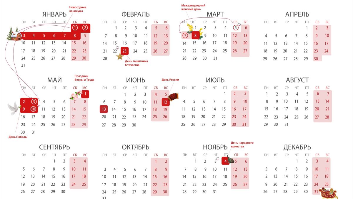 Календарь рабочих и выходных в 2022 году