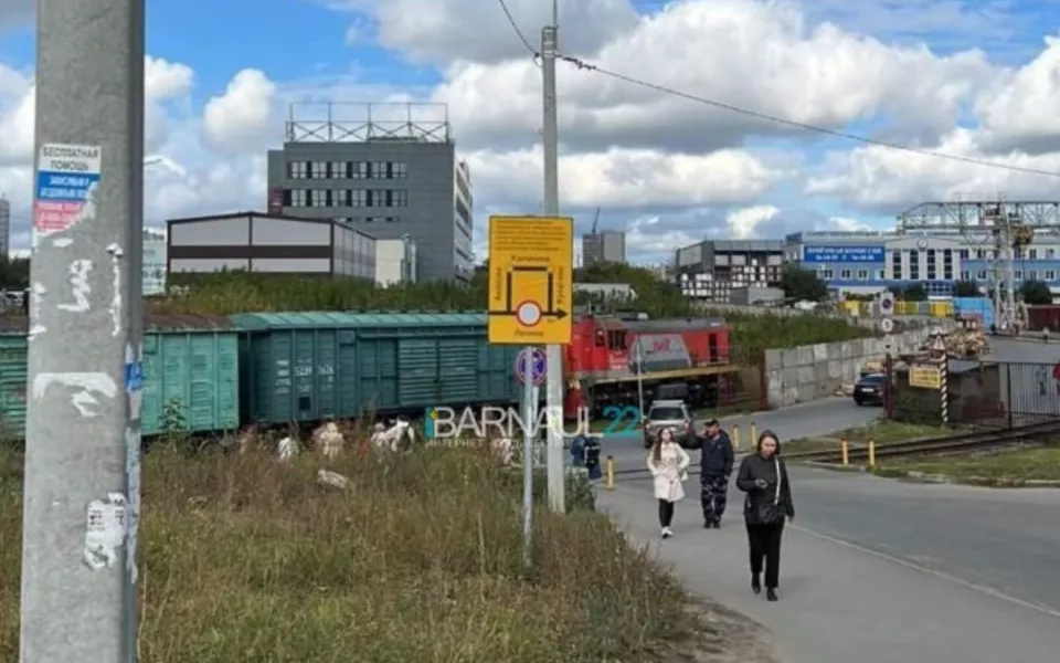 Барнаульцев привел в замешательство поезд поперек пешеходного перехода