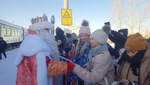 Мороз в -26 не помешал славгородцам встретить поезд Деда Мороза