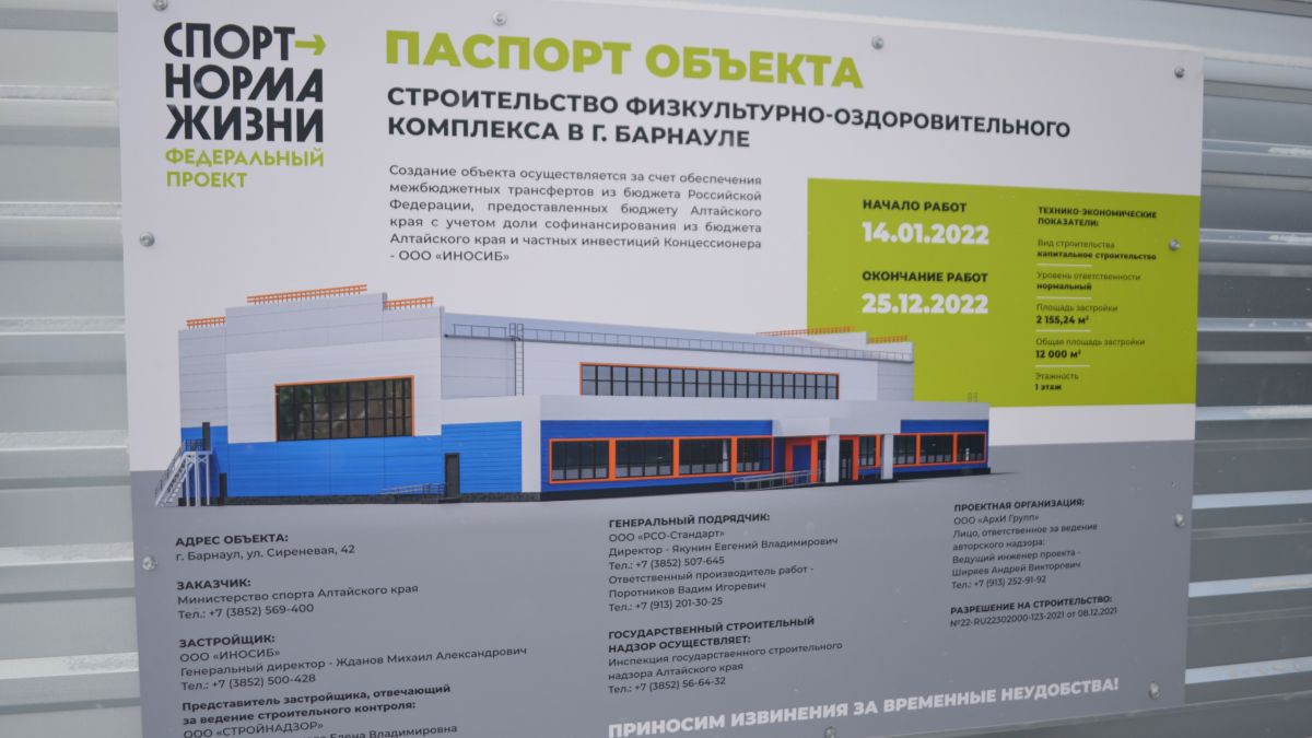 Паспорт строительства ФОКа на ул. Сиреневой, 42