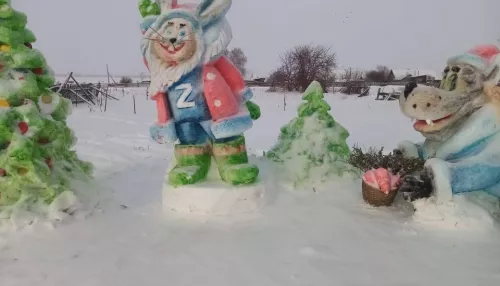 Житель алтайского села создает красочные снежные фигуры. Фото