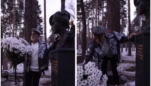 Киркоров принес букет белых цветов к памятнику Татьяны Снежиной в Новосибирске