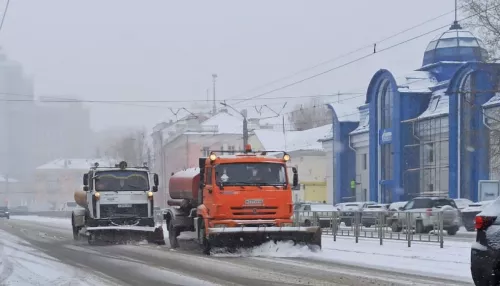 В Барнауле дорожники борются с выпавшим снегом на дорогах и тротуарах. Фото