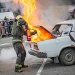 Барнаульские пожарные раскрасили хмурое утро 1 мая эффектным шоу. Фоторепортаж