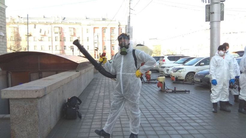 Дезинфекция улиц в Барнауле. Фото:Анастасия Корягина