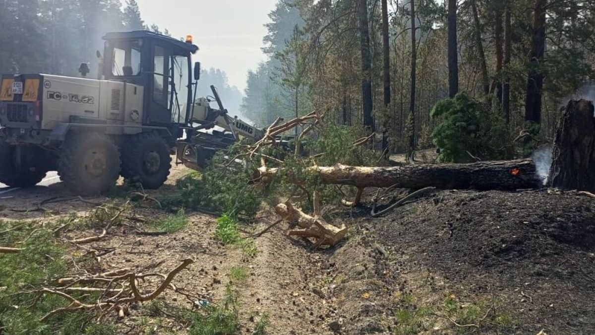Дорожники работают на месте пожара в Егорьевском районе