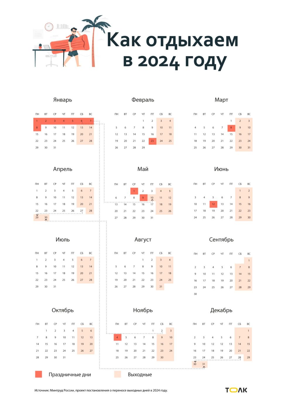 Календарь выходных дней в 2024 году. Проект