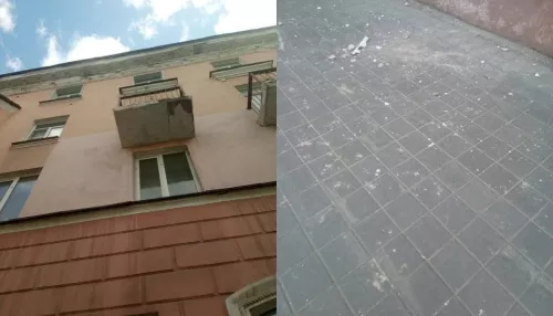 Барнаульцы жалуются на разрушение фасада в доме на проспекте Ленина
