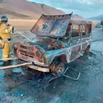 На Чуйском тракте полностью сгорел автомобиль УАЗ Хантер