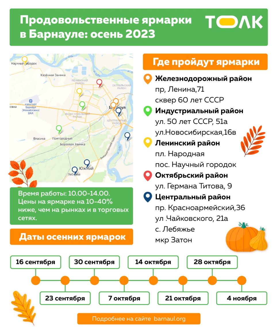 Продовольственные ярмарки в Барнауле осенью 2023