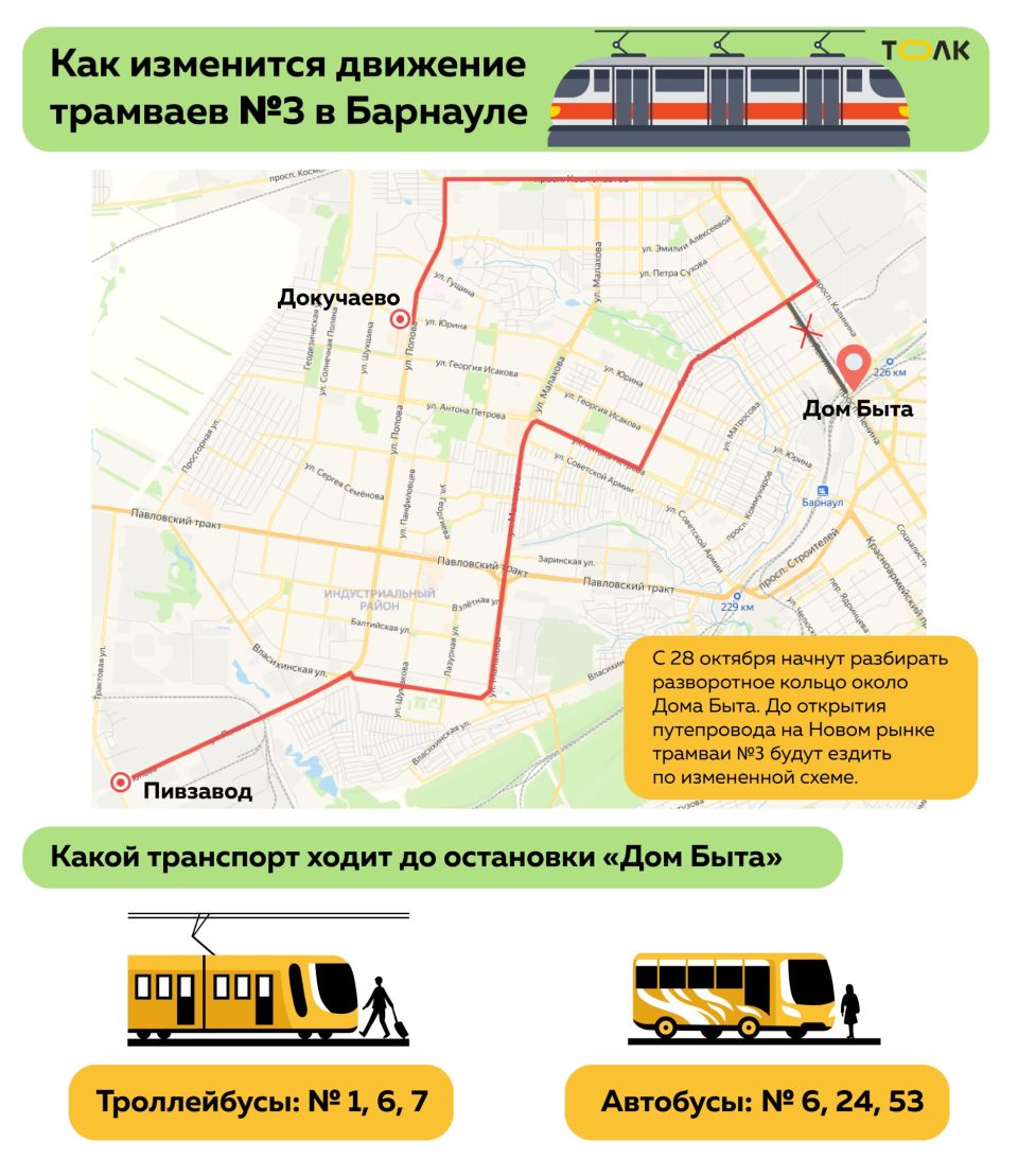 Как будет ездить трамвай №3 в Барнауле