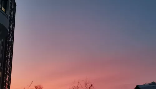 В небе над Барнаулом раскинулся нежный розовый рассвет. Фото