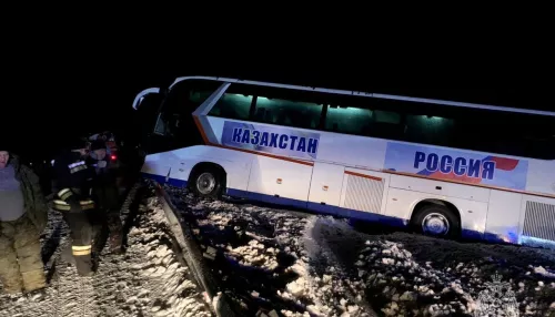Рейсовый автобус в Алтайском крае съехал в кювет в метель
