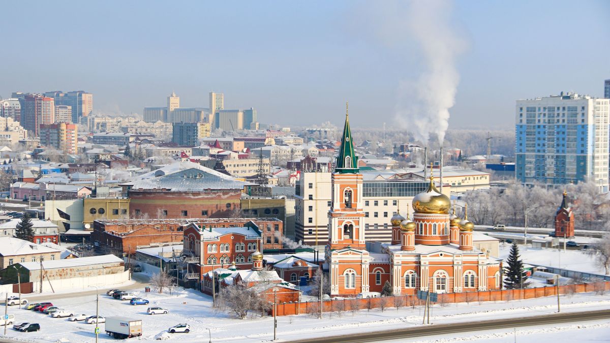 Зима в Барнауле, изморозь на деревьях