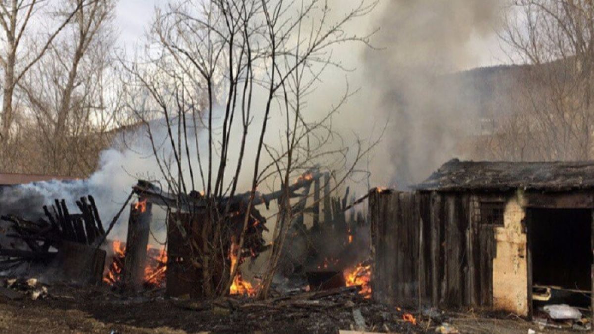 Надворные постройки горят в частном секторе Барнаула 