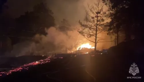 На Алтае у Чемальской ГЭС ночью сгорели десятки торговых ларьков и ближайший лес
