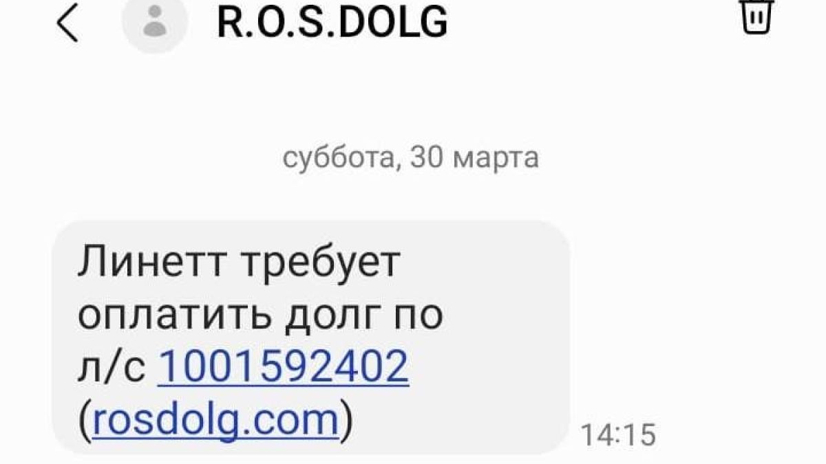 Скриншот СМС-сообщения 
