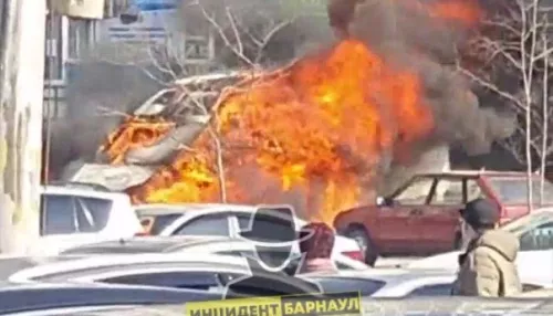 В Барнауле огонь охватил припаркованный микроавтобус. Фото