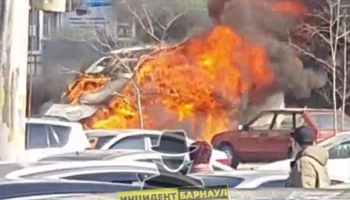 В Барнауле огонь охватил припаркованный микроавтобус. Фото