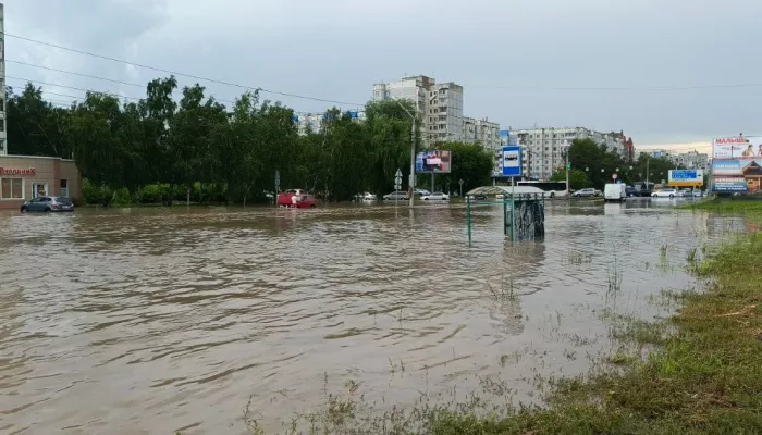 В Барнауле пешеходов сносит потоком дождевой воды. Фото