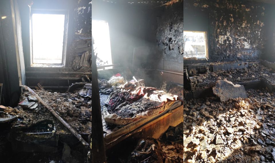 Сгоревший дом многодетной семьи из Горняка