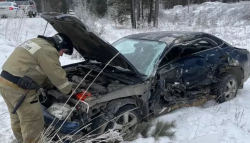 В селе Республики Алтай автомобиль съехал с дороги и серьезно помялся