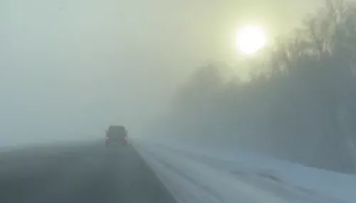 На трассе Барнаул - Бийск плохая видимость из-за тумана. Видео