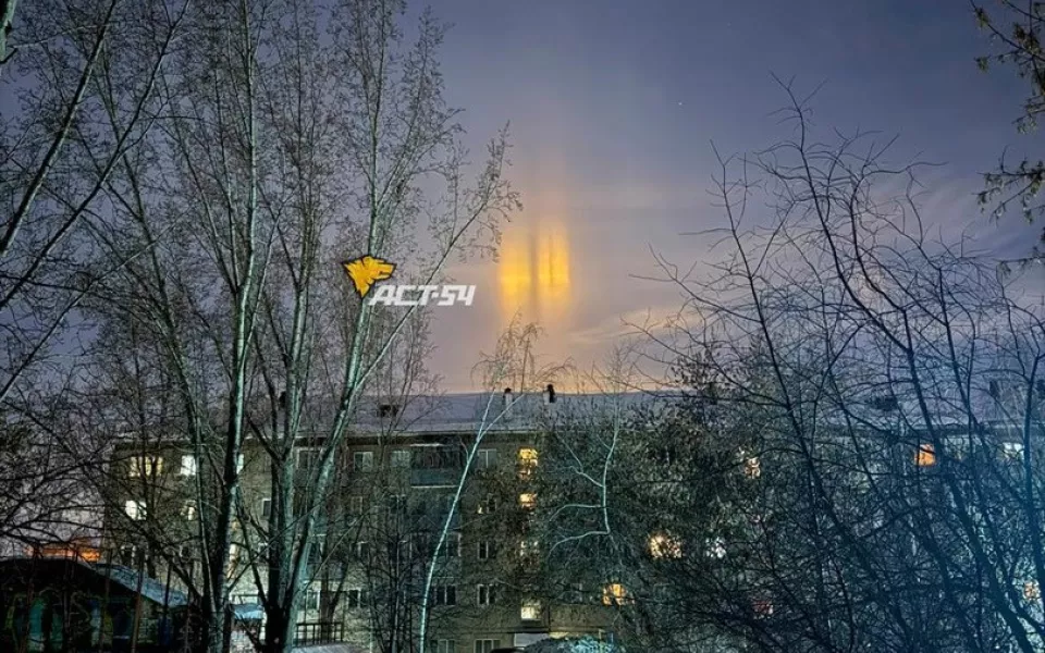 В небе над Новосибирском заметили огромные столбы света. Фото