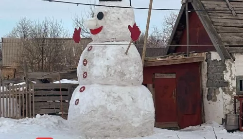 Алтайские сельчане слепили трехметрового снеговика. Фото