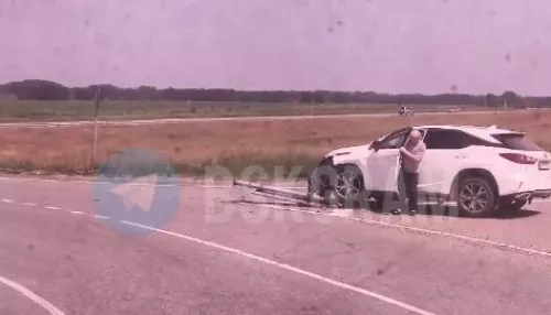 Водитель Lexus протаранил дорожный знак на трассе под Бийском