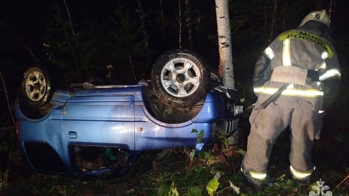 Автомобиль улетел с трассы и перевернулся