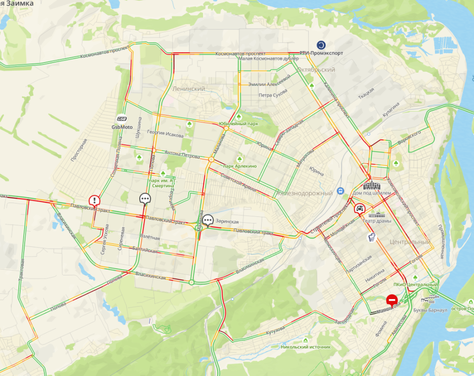 Пробки в Барнауле вечером 6 октября