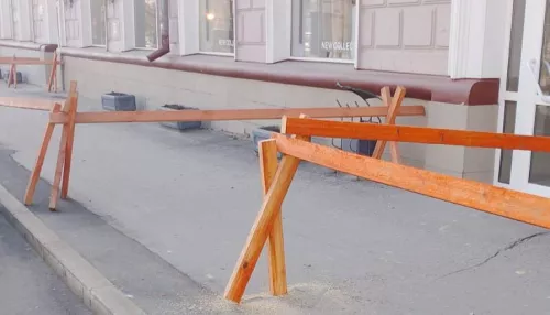 Штукатурка обсыпалась с фасада здания в центре Барнаула