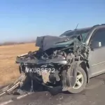 Кроссовер смяло после столкновения с КамАЗом на алтайской трассе