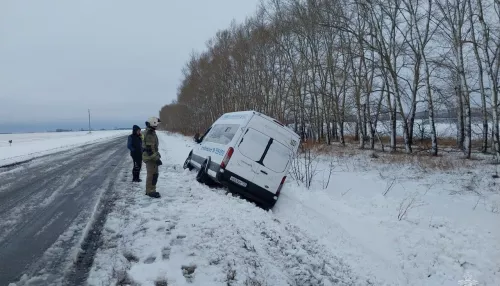 Микроавтобус с пассажирами съехал с трассы в Павловском районе Алтайского края