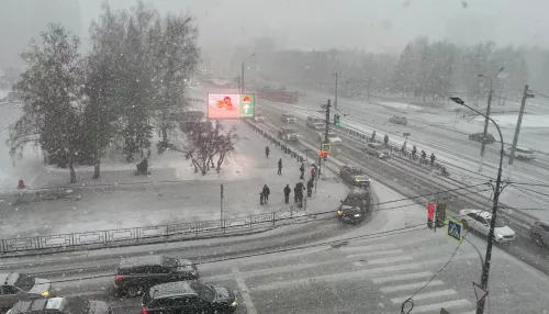 Мощный снегопад накрыл Барнаул вечером 13 ноября