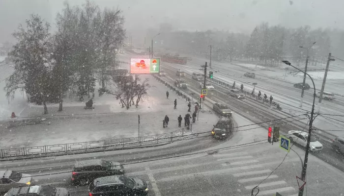 Мощный снегопад накрыл Барнаул вечером 13 ноября