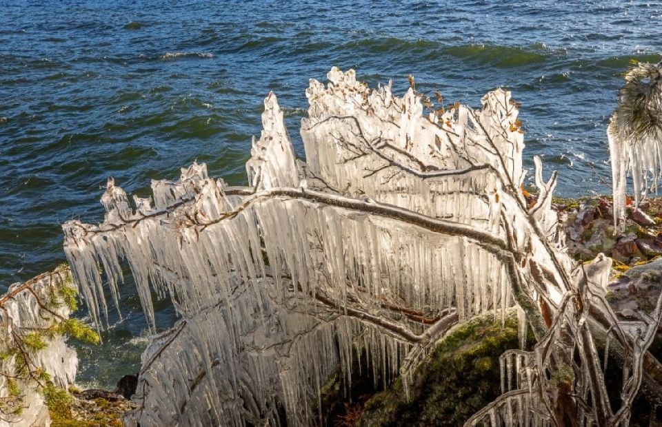 Ледяные творения ветра и мороза в Алтайском заповеднике