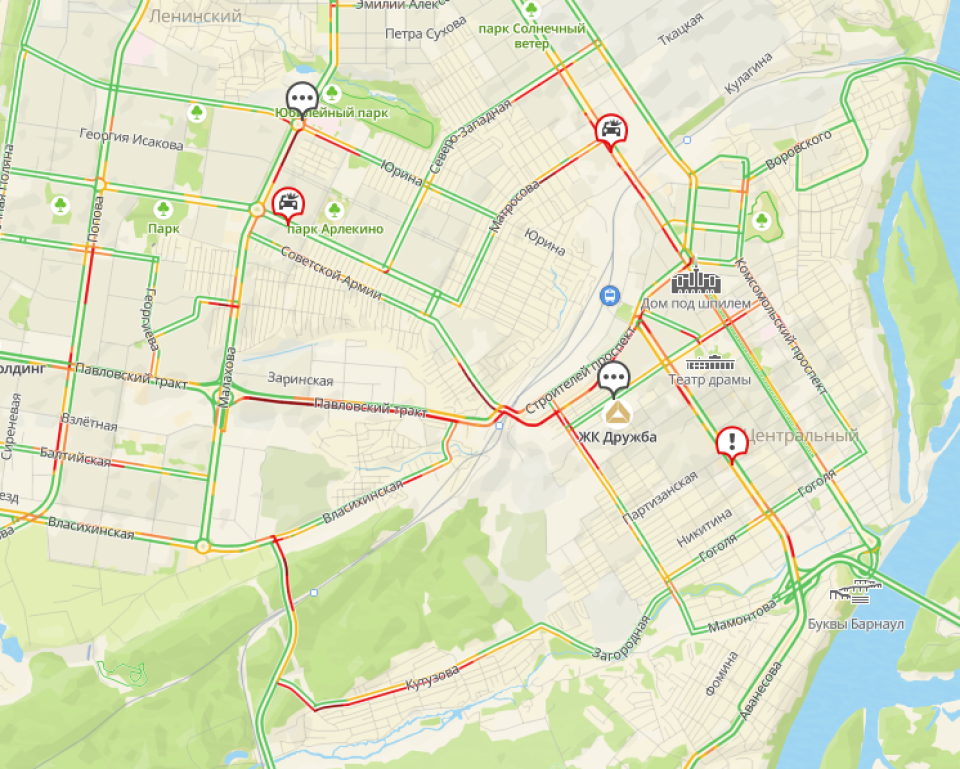 Пробки в Барнауле утром 1 декабря