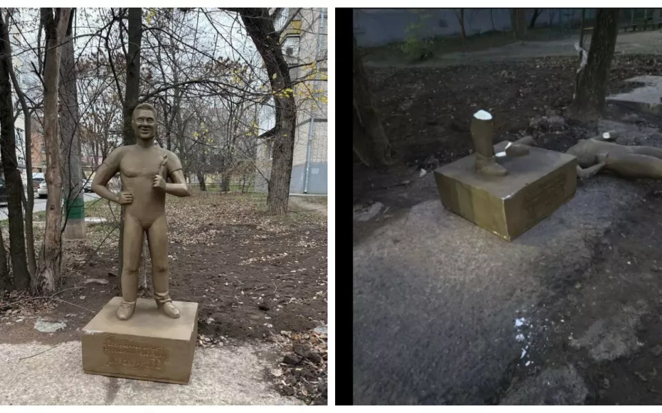 В российском городе странный памятник Павлу Деревянко не простоял и сутки. Фото
