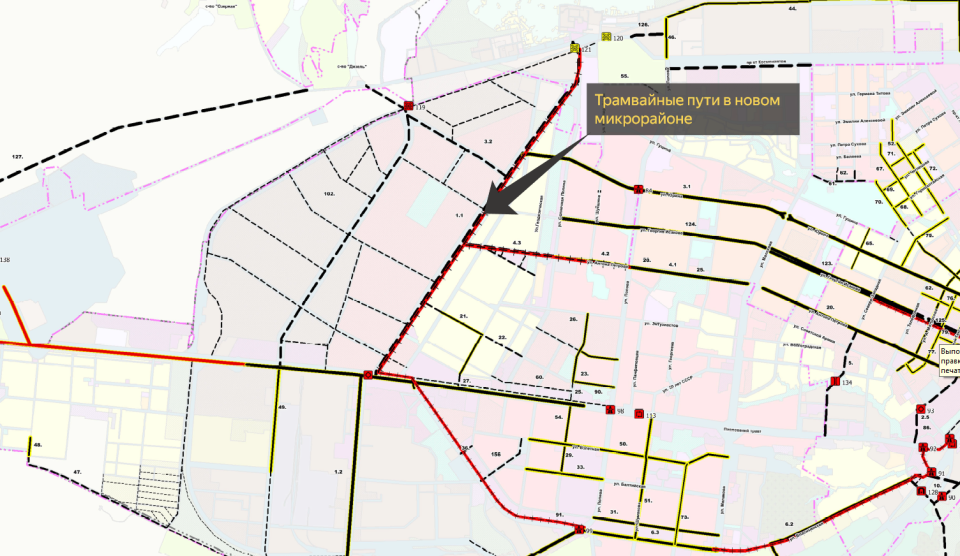 Фрагмент карты планируемого размещения объектов дорожной инфраструктуры. Новый микрорайон