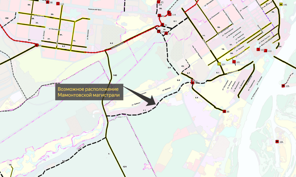 Фрагмент карты планируемого размещения объектов дорожной инфраструктуры