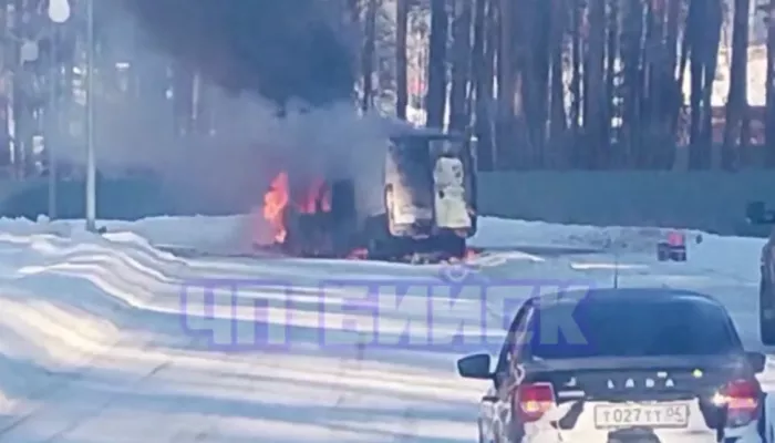 Возле Бирюзовой Катуни вспыхнул микроавтобус. Видео