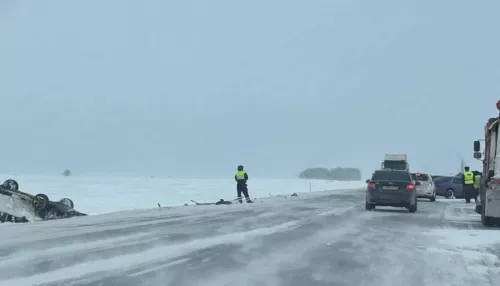 На трассе в Калманском районе произошло серьезное ДТП с переворотом. Фото