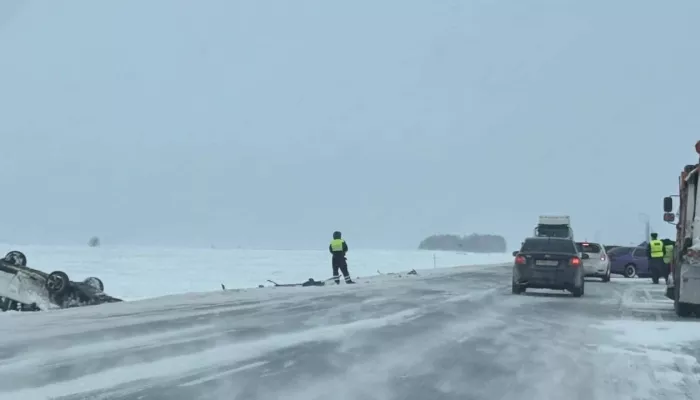 На трассе в Калманском районе произошло серьезное ДТП с переворотом. Фото