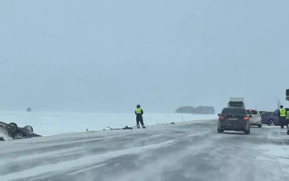 На трассе в Калманском районе произошло серьезное ДТП с переворотом. Фото